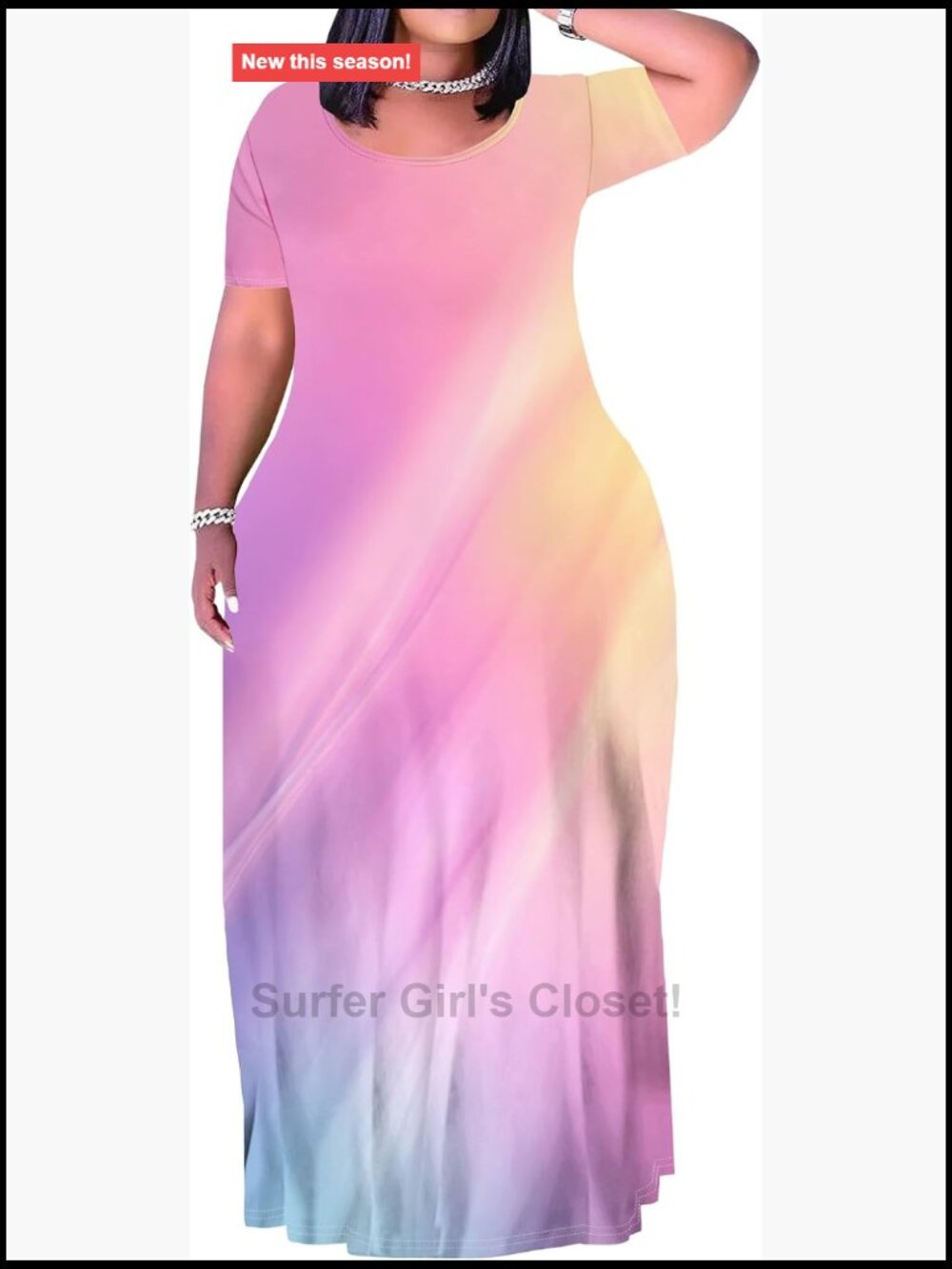 Plus Size Maxi Dress Short Sleeve Summer Sundress with Pockets